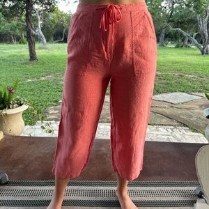 NWT- TALBOTS 💯 Irish Linen Cropped Pant Coral Sz 4P fit like a 2P